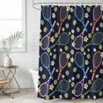 thumbnail image 2 of 66x72 Inch Shower Curtains for Bathroom, Tennis Rackets Fabric Bath Curtain Decor, Navy Blue Retro Flowers Ball Sports Waterproof Restroom Curtains Shower Set Accessories with 12 Hooks 66 Inch, 2 of 7