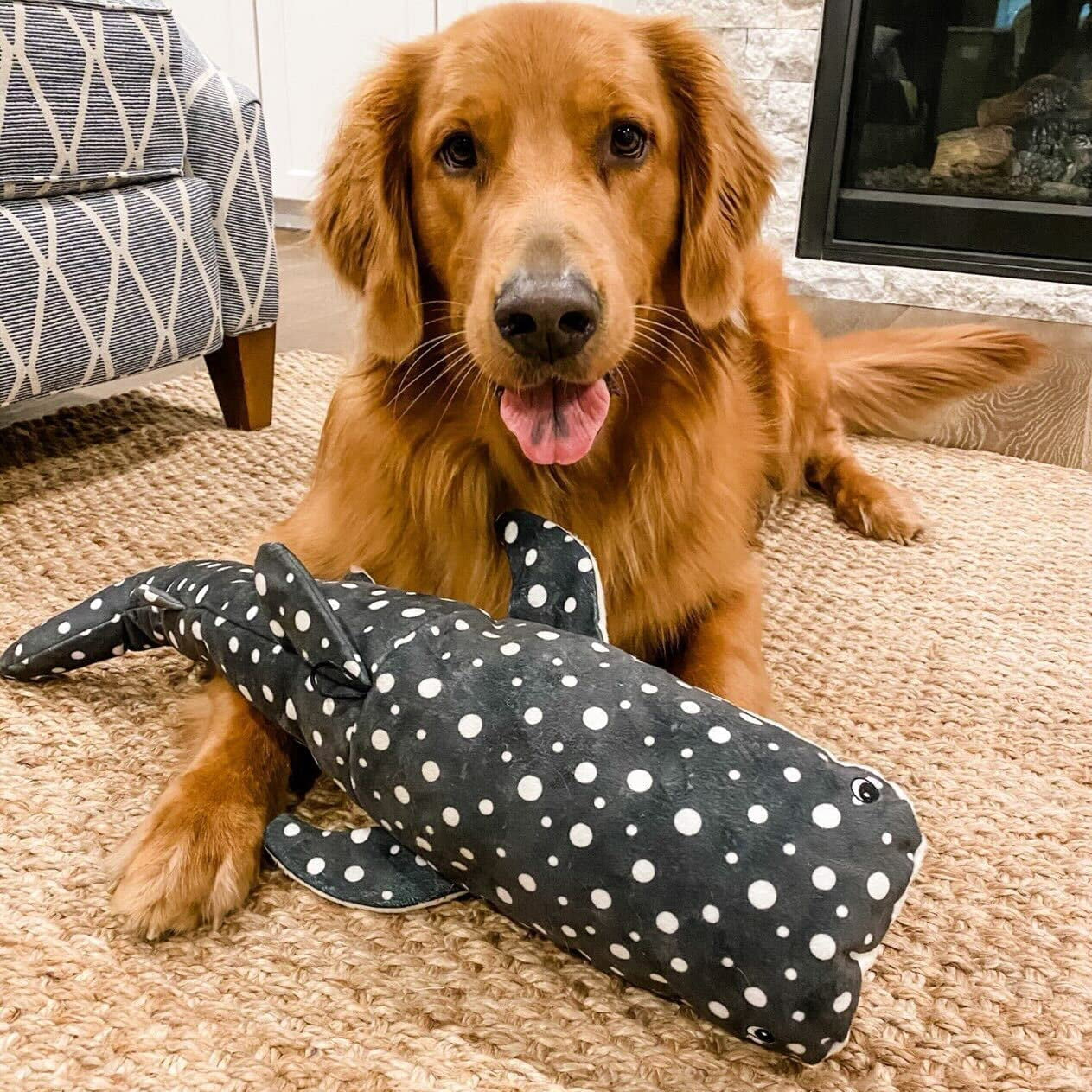 Snuggle Puppy Tender-Tuffs Big Shots - Bubba Whale Shark Large Stuffed Plush Toy with Puncture Resistant Squeaker for Medium and Big Dogs