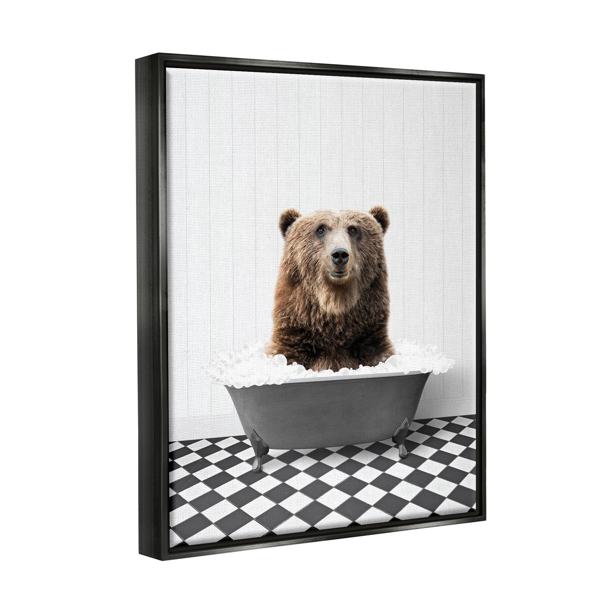 Stupell Industries Bear in Bathroom Tub Animals & Insects Painting Black Floater Framed Art Print Wall Art, 25 x 31