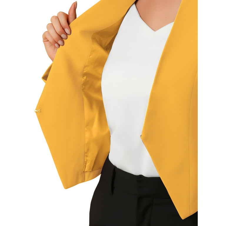 Unique Bargains Women's Work Office Business Fashion Collarless Cropped  Blazer XL Yellow 