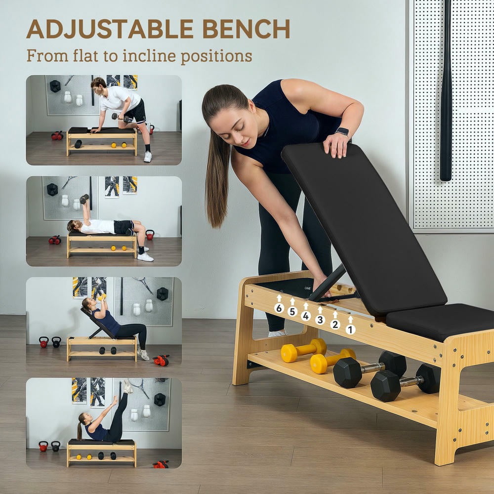 Barara King Adjustable Multi-Functional Racks with Dumbbell Rack, Flat or Incline Workout Bench, Barbell Racks for Home Gym Weight Lifting, Black
