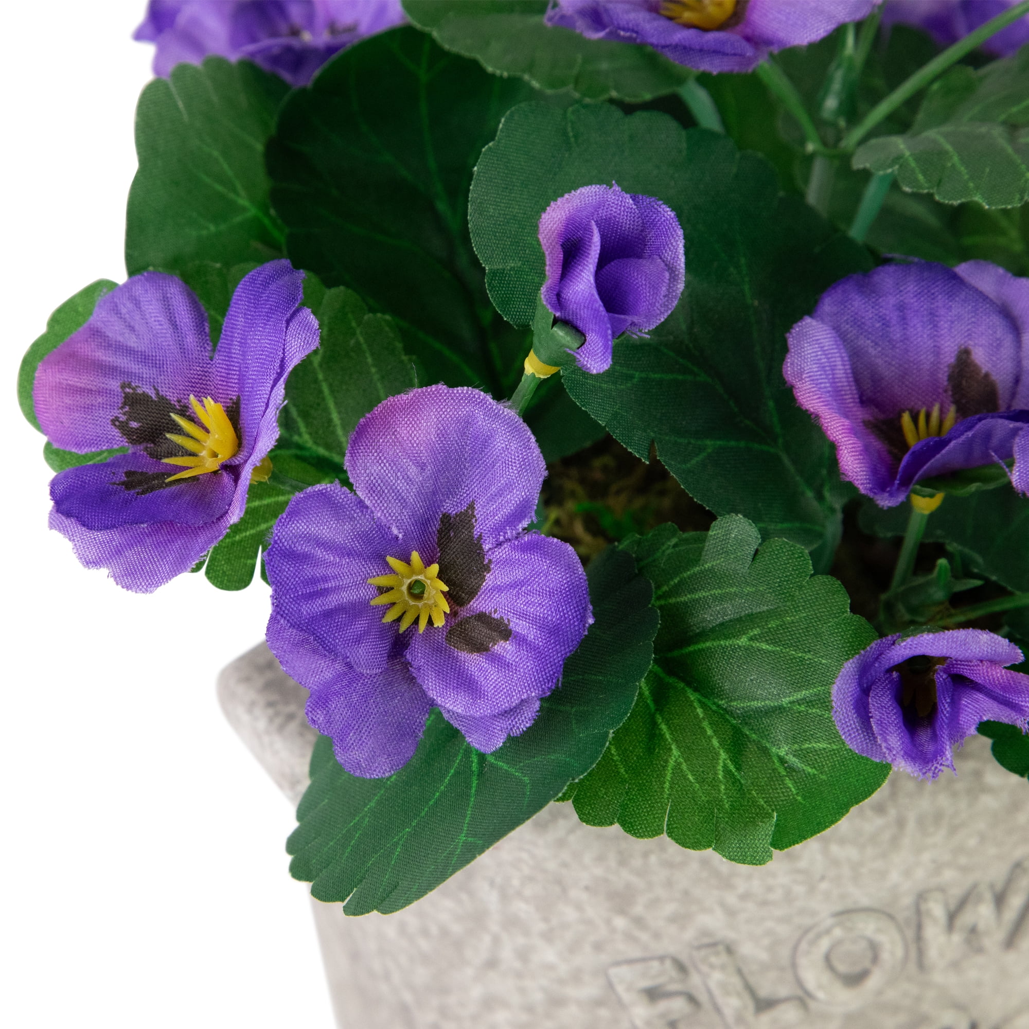8" Purple Pansy Flower Artificial Spring Plant in a Cement Pot