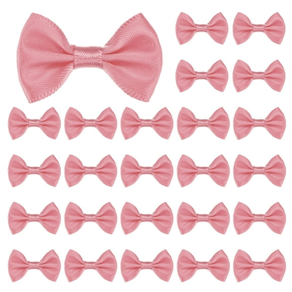 Uxcell 60-Pack Mini Craft Ribbon Bow 1.5x1 Inch Checkered Fabric Satin for Craft DIY Bean Paste Pink