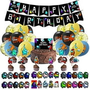 64 Pcs Among Birthday Decorations, Video Game Party Supplies Includes Happy Birthday Banner, Balloons, Cake Topper, Cupcake Toppers, Among Us Stickers