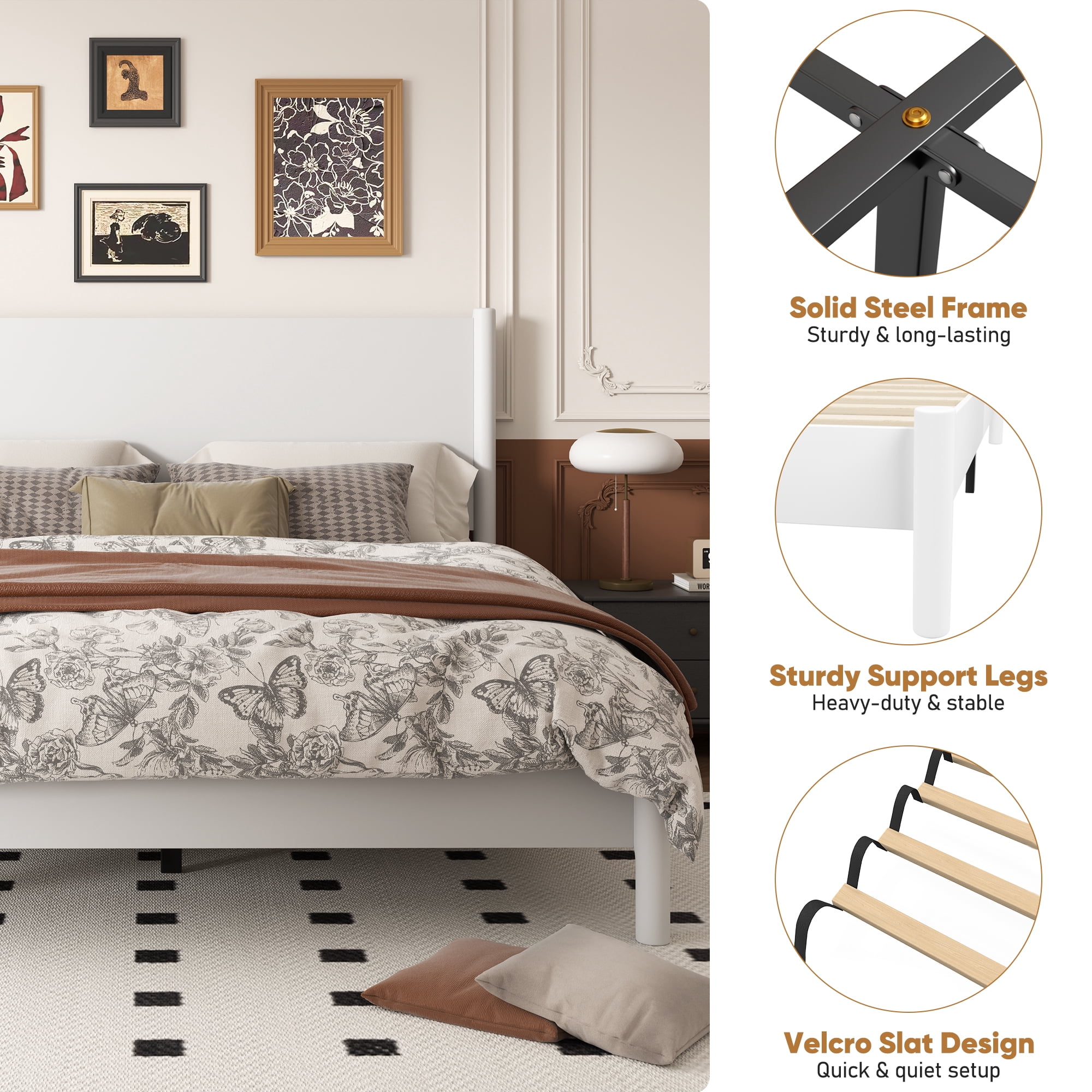 Frostbloom Full Size Solid Wood Platform Bed Frame, with 7.3'' Under-bed Storage, White