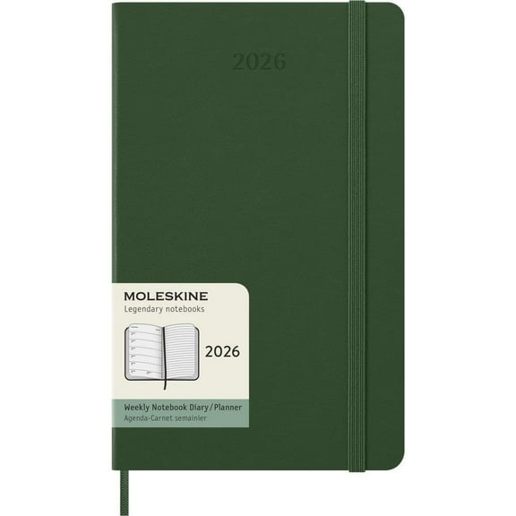 Moleskine, Moleskine Large Myrtle Green 12 Month 2026 Weekly Planner, 5.2'' X 8.4'', 12-Month Calendar with Stapled Binding