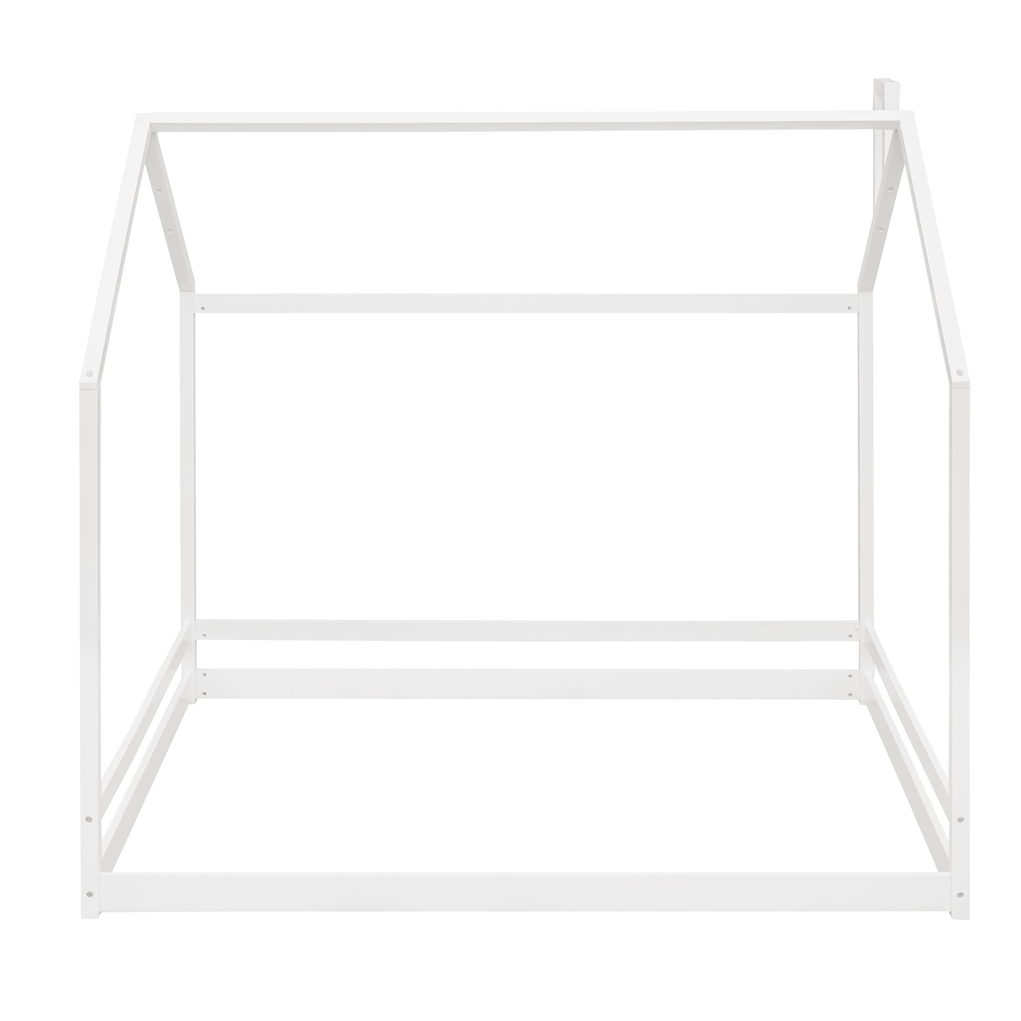 Gewnee Full Size Floor Bed, Wood Twin House Bed with Rails for Toddler Kids,White