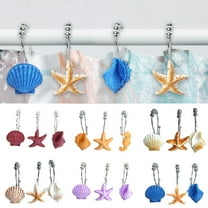 Shower Curtain Hooks, 12Pcs Seashell Anti Rust Decorative Resin Shower Curtain Rings Hooks for Bathroom Shower Rods Curtains Window Hangings Holder