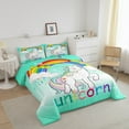 thumbnail image 2 of Unicorn Comforter Set Full Kawaii Rainbow Unicorn Bedding Teens Butterfly Galaxy Bedding Comforter Sets Cartoon Ombre Unicorn Down Comforter Reversible Fantasy Room Decor,Mint Green, 2 of 4