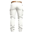 thumbnail image 4 of Zimjoy Men's Cargo Pants Cotton Elastic Waist Regular Fit Work Trousers 4 Pockets Work Hiking Casual Pants, White L, 4 of 4