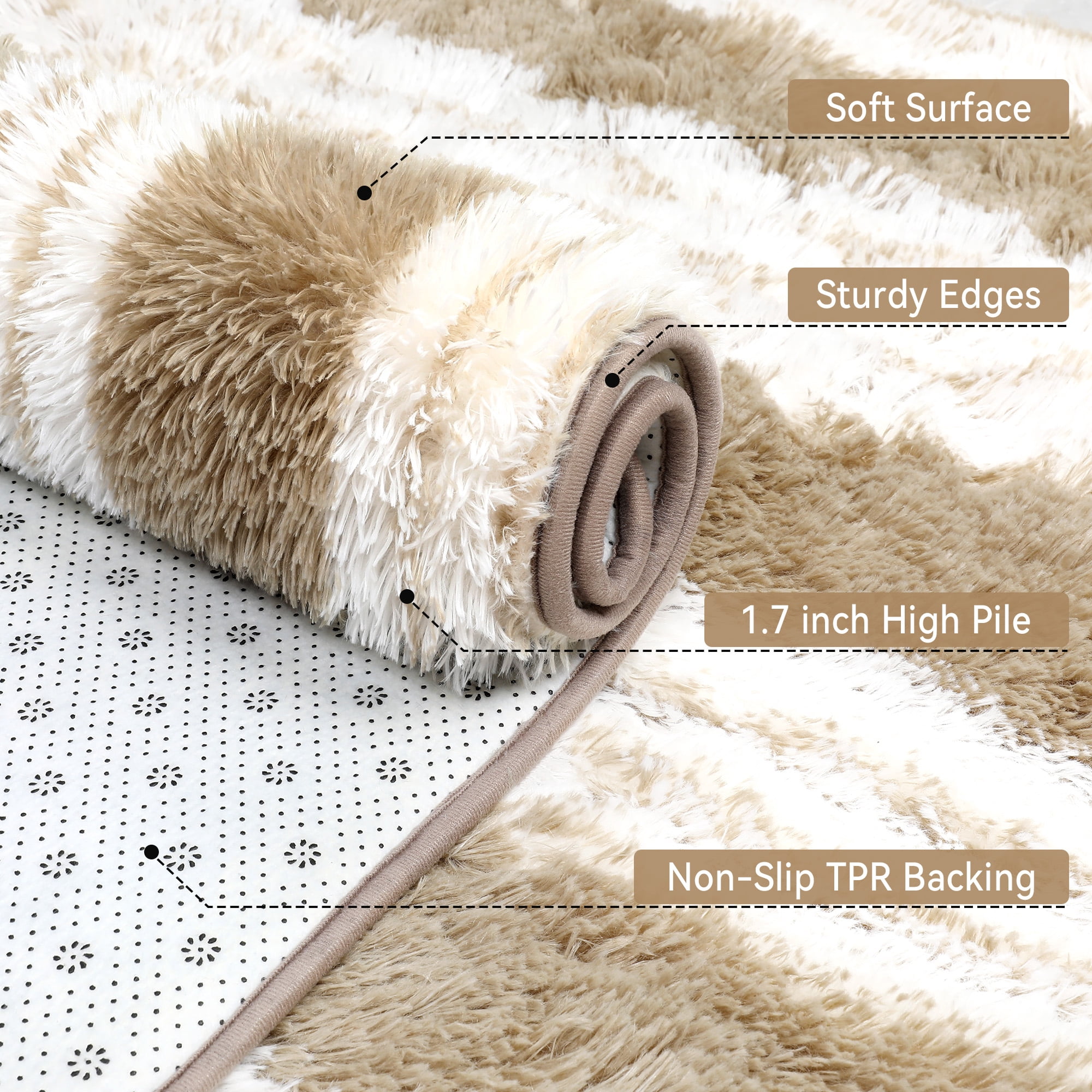 CozyDesg Soft Area Rugs for Living Room Bedroom,Large Rug Fluffy Fuzzy Shag Shaggy Soft Plush Carpet,Indoor Floor Carpet for Dining Room Home Decor,Beige & White