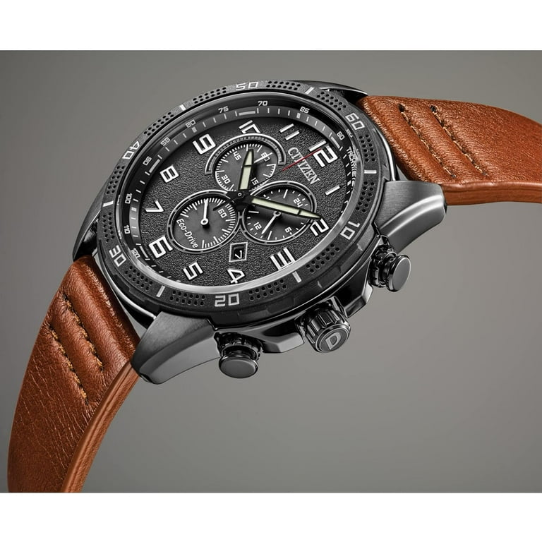 Citizen Men's Eco-Drive Chronograph Brown Leather Strap Watch