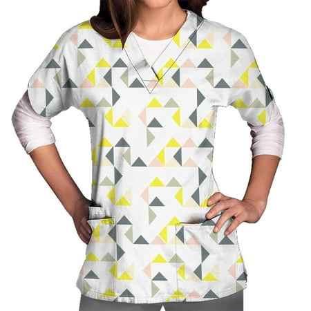 

TAIAOJING Women Scrubs Top Loose Fit Tops For Summer Short Sleeve Tops Casual Flower Print Workwear V Neck Pockets Workwear
