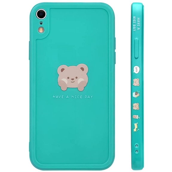 Compatible with iPhone XR Case Cute Painted Design Brown Bear with Cheeks Design for Women Girls Fashion Slim Soft Flexible TPU Rubber Cover for iPhone XR-Pink