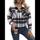 thumbnail image 3 of Chaqueta de Franela A Cuadros para Mujer, Larga, Solapa, Botones, Blusas Casuales, Abrigos Cortos Verde S, 3 of 10