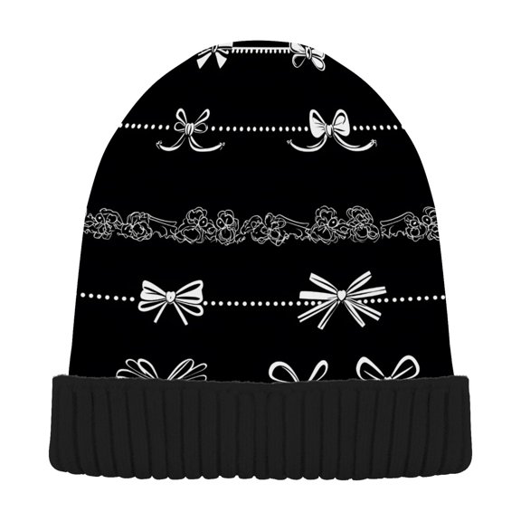 joogoo Romantic Bows Beanie Hats Cuffed Winter Warm Knit Thick Beanies
