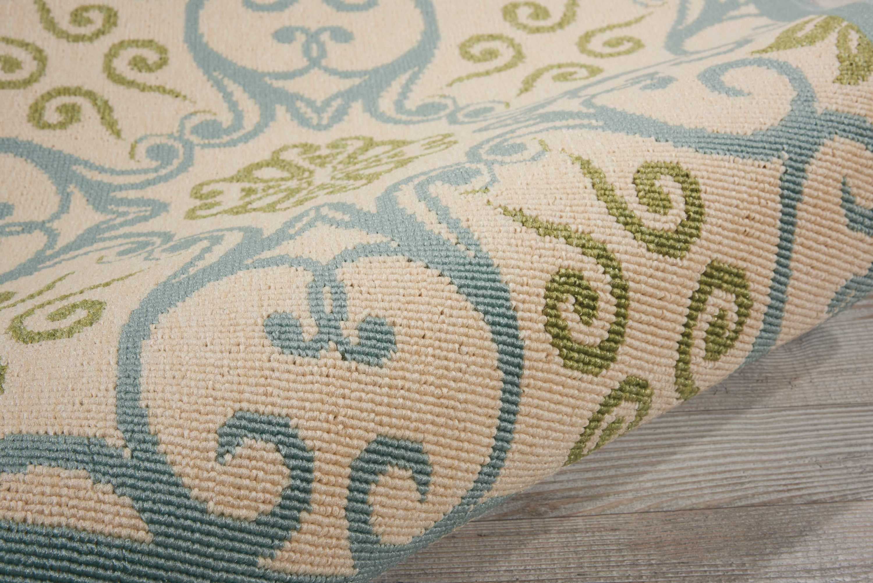 Nourison Caribbean Indoor/Outdoor Ivory/Blue 2'3" x 7'6" Area Rug, (2x8)