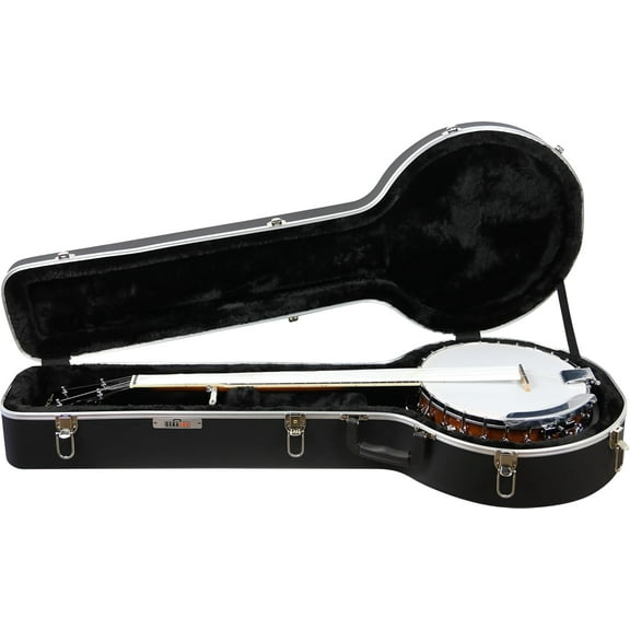Gearlux Deluxe ABS 4-String and 5-String Banjo Case with Exterior Lock and Key, Interior Accessory Compartment, and Plush Interior Padding - Black