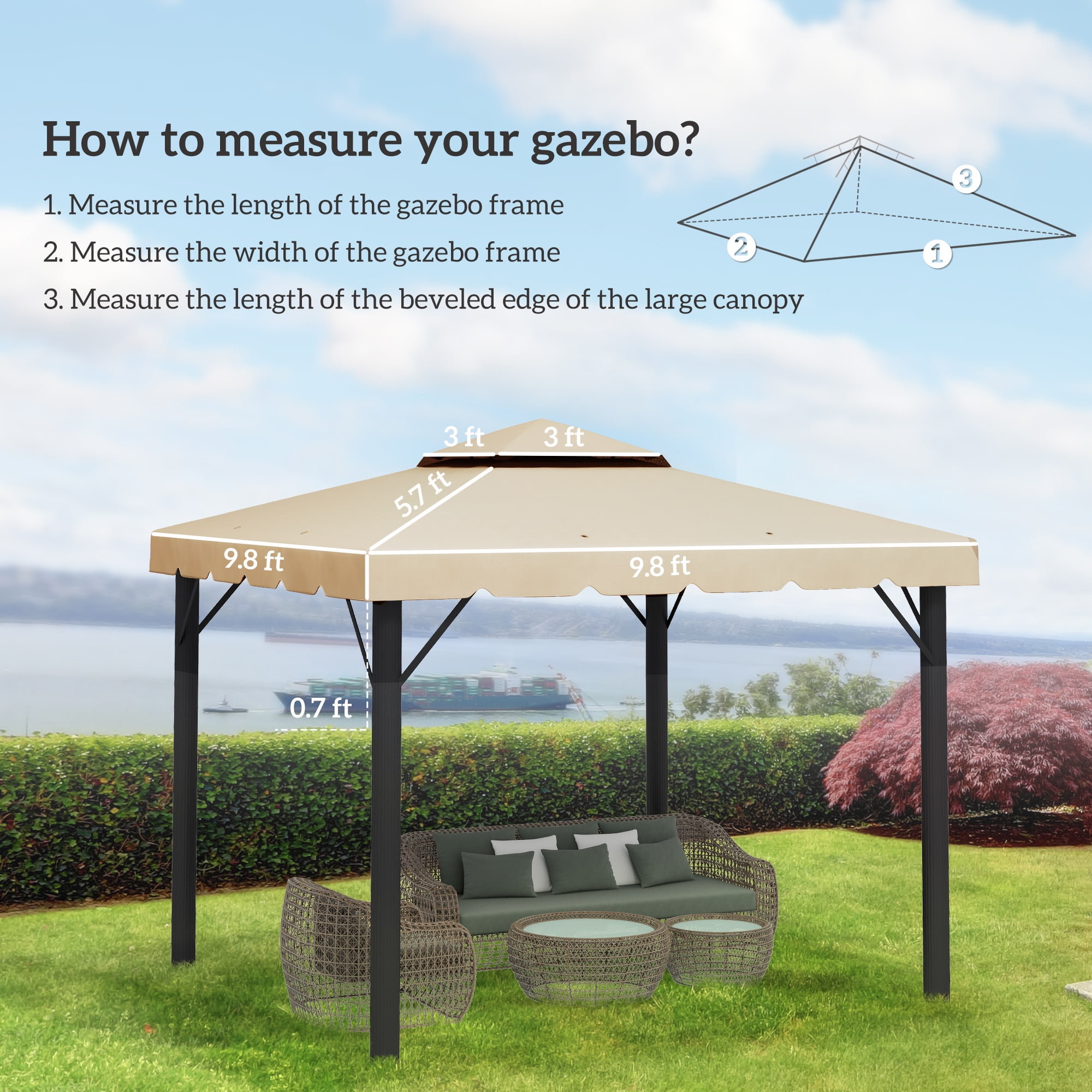 Outsunny 10' x 10' Gazebo Replacement Canopy, Double Roof Gazebo Top Cover (TOP ONLY), Beige