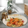thumbnail image 4 of 4ft Round Rug, Fall Thanksgiving Non-Skid Rubber Backing Large Area Rugs - Living Room Bedroom Home Office, Rustic Orange Pumpkin Harvest Maple Leaf Indoor Floor Mat Carpets Washable Rug, 4 of 9