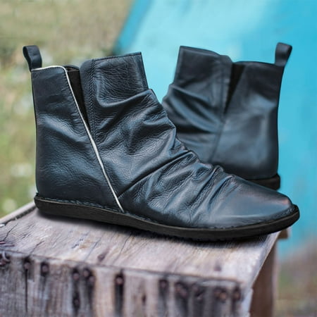 

Midewhik Retro Size Large Color Fashion Flat Solid Short Women s Zipper Boots women s boots