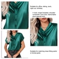 thumbnail image 4 of Blusa con cuello en V y manga corta con un solo pecho, color puro, blusa holgada y ajustada para mujer, 4 of 5