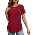 thumbnail image 2 of JYLFC Womens Shirts Summer Crew Neck Raglan Shirt Basic Short Sleeve Loose Fit Casual Tunic Tops, Claret L, 2 of 6
