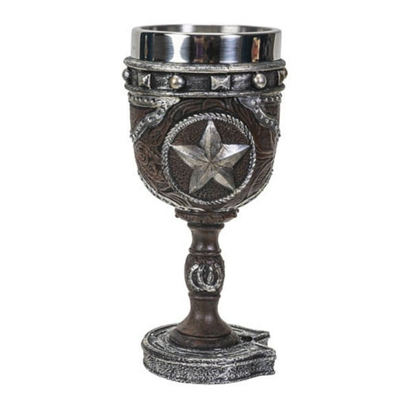 Western Themed Lone Star Horseshoe Faux Leather Stainless Steel 7fl oz Resin Goblet