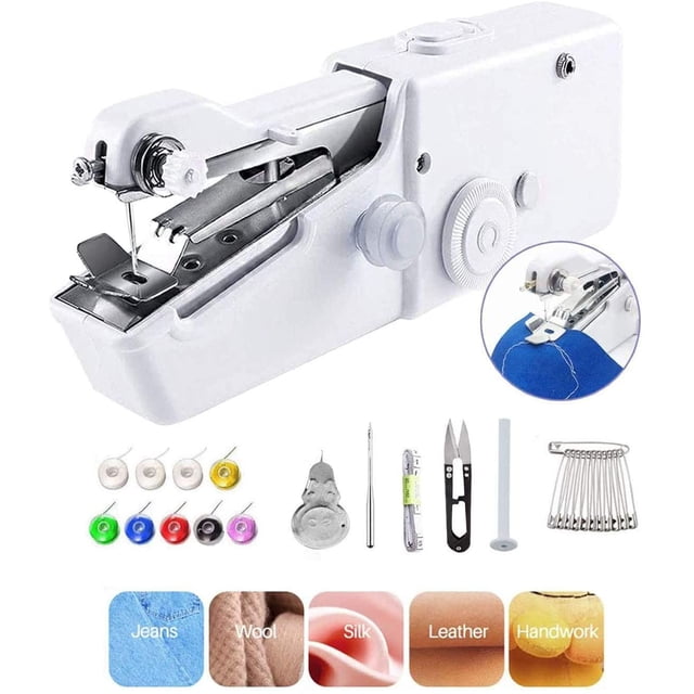 Máquina de coser portátil de mano, mini máquina de coser práctica, máquina de coser eléctrica de mano, ropa de tela de puntada práctica rápida, ropa para niños, ropa para mascotas, bricolaje, hogar/u Namotu WRMH-999