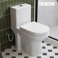 thumbnail image 1 of HOROW Small one Piece Toilet Compact Bathroom Commode Water Closet Dual Flush,12'' Rough-in+UF Seat, 1 of 11