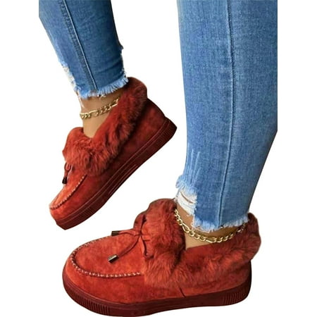 

Audeban Womens Fuzzy Slippers Boots Cozy House Shoes Indoor Outdoor Rubber Sole Anti-Skid Size 4-12