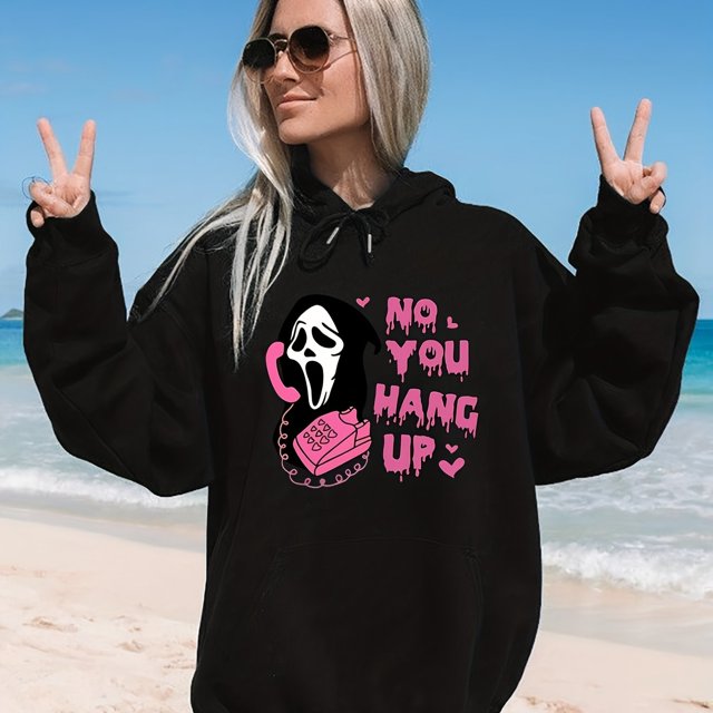 Sudadera Con Capucha Y Bolsillo De Canguro Con Estampado De Fantasmas, Sudadera Con Capucha Informal De Manga Larga Con Cordón, Ropa De Mujer