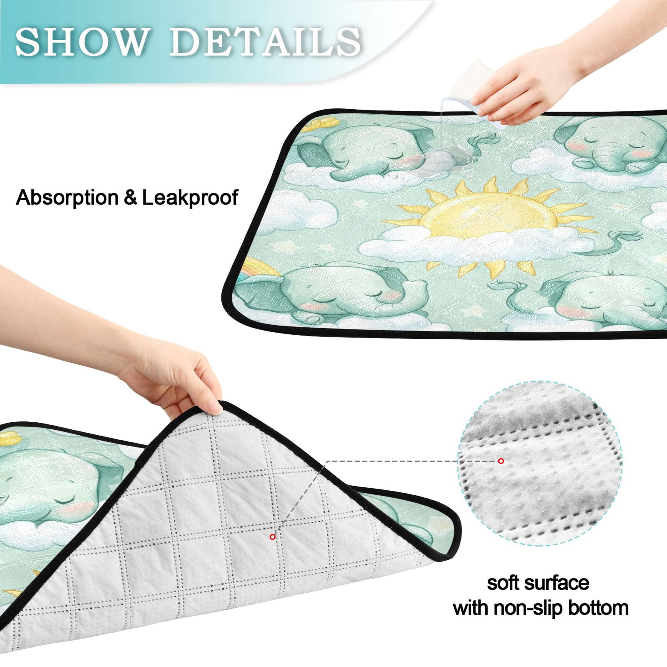 Qxltty Illustration Of Cartoon Sleeping Baby Elephants Cat litter Pads Pet Set of 3 Diaper Mats Center Anti-leakage Layer Absorbent Soft and Comfortable