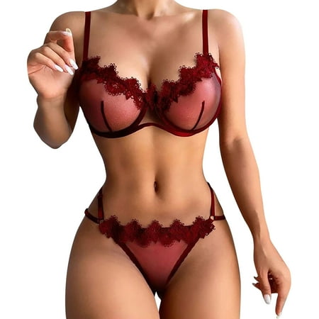 

Wozhidaoke lingerie for women Women Plus Size Underwire Lingerie Set Two Piece Underwear Bowknot Lace Lingerie Underwear Sleepwear Steel Ring Paj lingerie for women