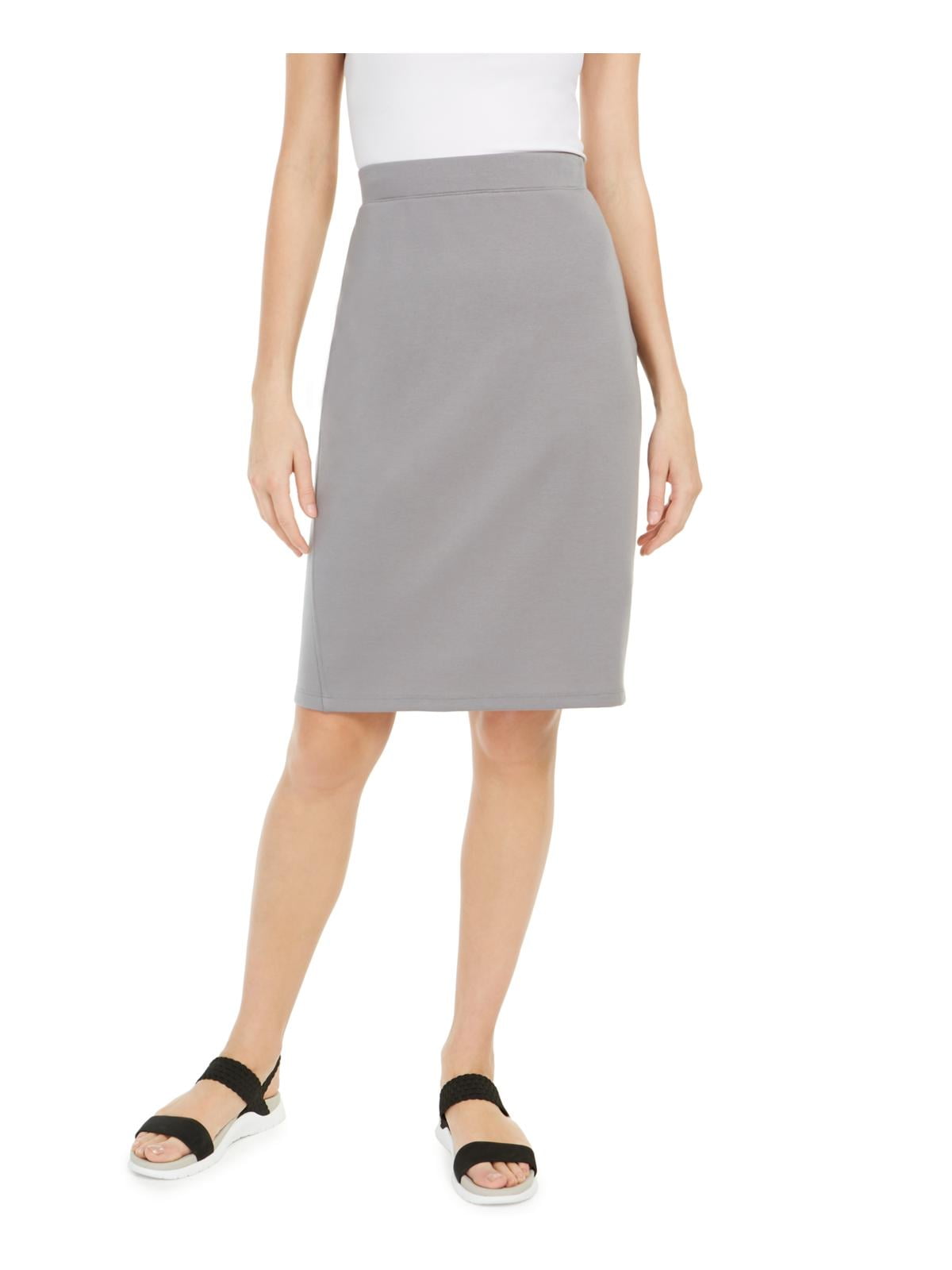 gray midi pencil skirt suit