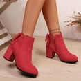 thumbnail image 6 of Juebong Women Retro Ankle Boots Suede Chunky Block Heels Bow Strap Side Zipper Round Toe Western Booties Comfort Casual Slip Red,39, 6 of 8