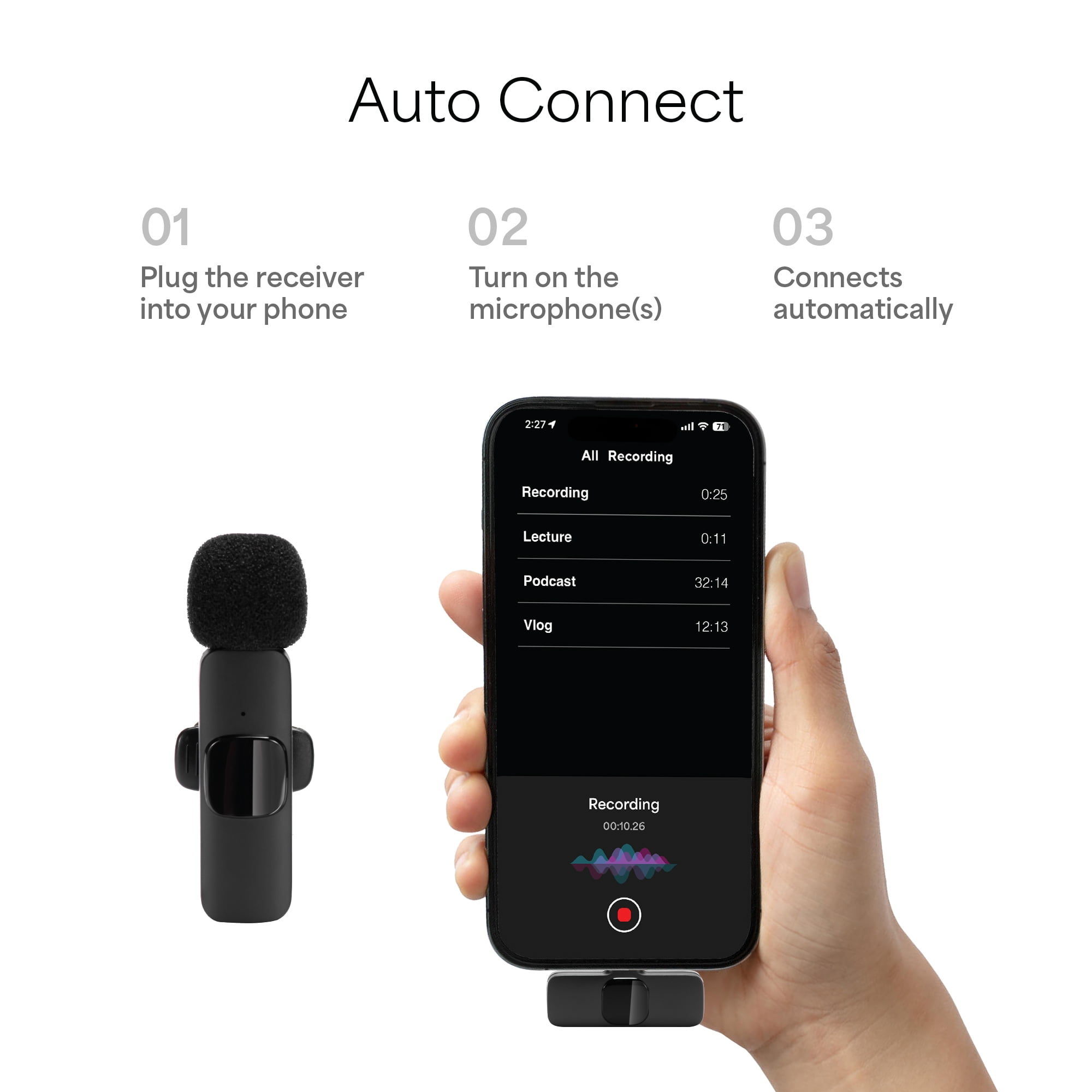Core Innovations Wireless Lavalier Microphones - Plug & Play Wireless Mic, Noise Cancellation, Content Creation, Podcasts & More