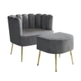 thumbnail image 2 of Castle Place Modern Luxury Upholstered Velvet Chair with Stool, Light Grey, 2 of 5