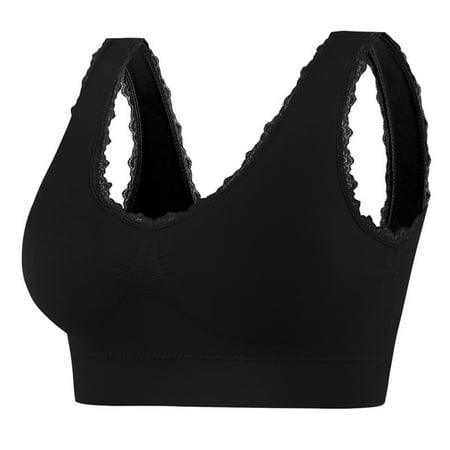 Munlar Plus Size Sports Bras for Women High Impact Support Lace Wireless Halter Sports Bra Black Bounce Control Padded Sports Bras L