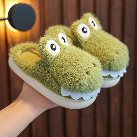 

haxmnou girls boys home slippers warm house slippers for children lined winter indoor shoes green2