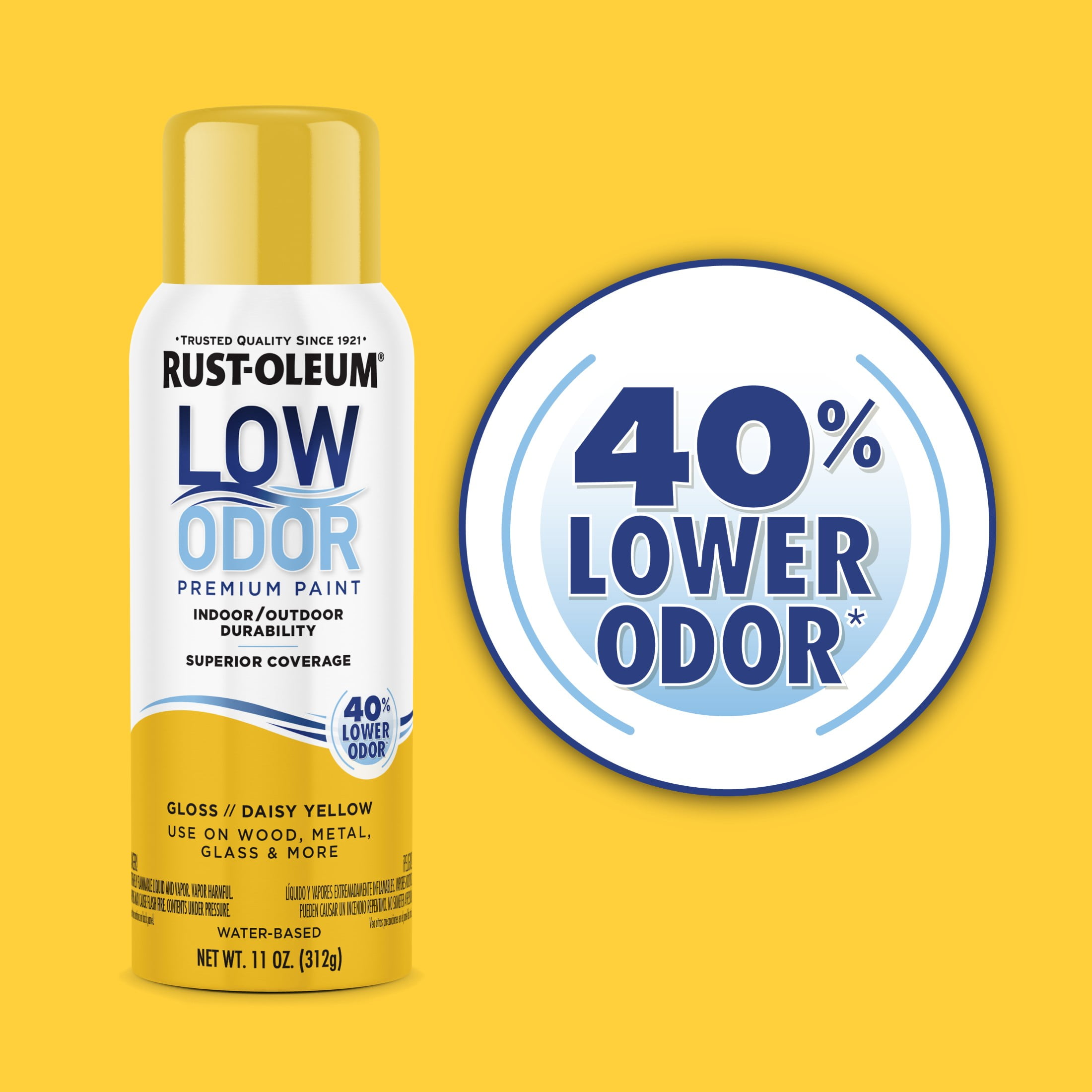 (2 pack) Daisy Yellow, Rust-Oleum Low Odor Premium Gloss Spray Paint-388269, 11 oz