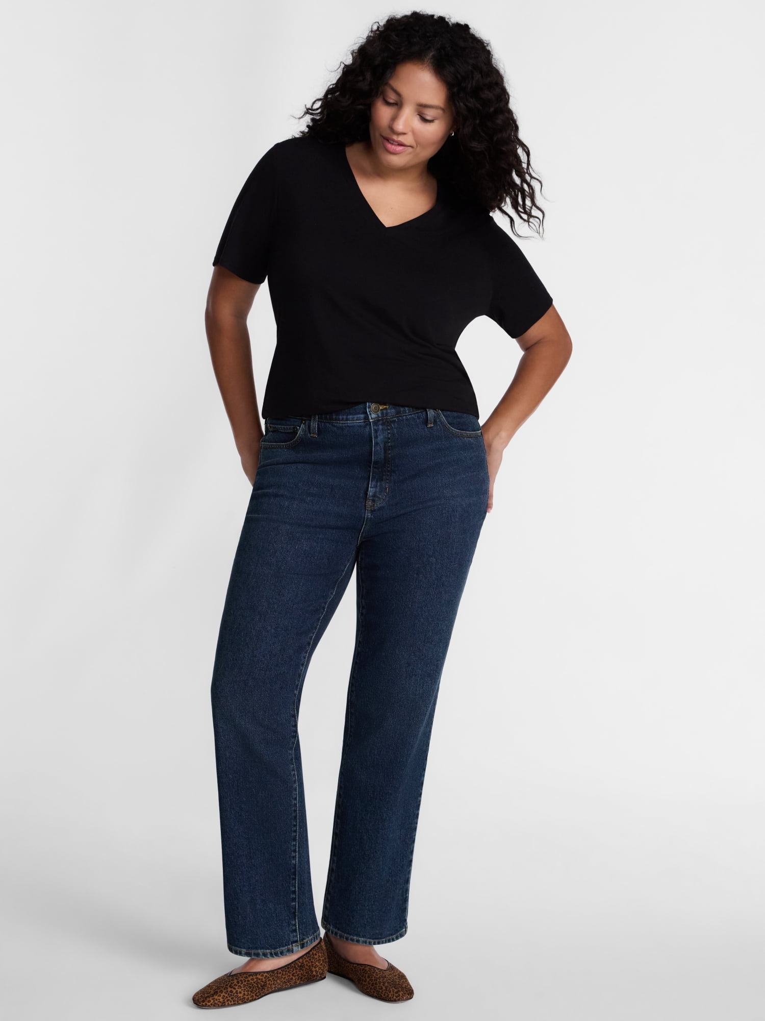 Terra & Sky Women's Plus High Rise Straight Leg Jeans, 29" Inseam, Sizes 16W-26W