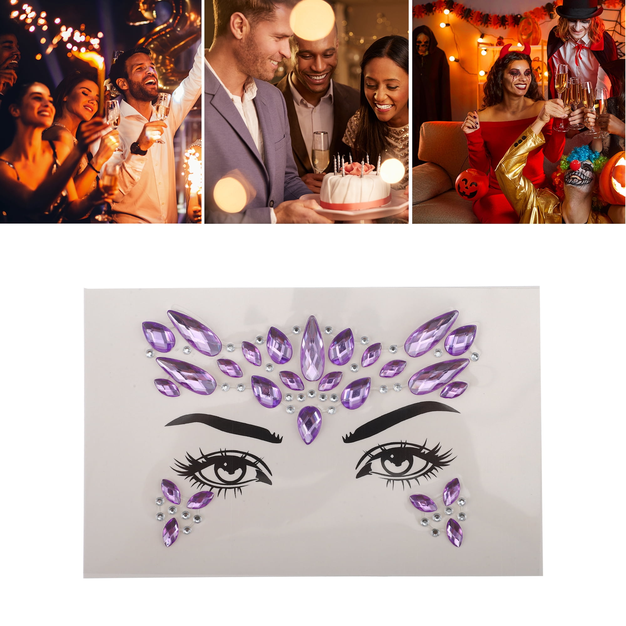 Unique Bargains Elegant Face Rhinestone Stickers for Concert and Halloween Events Purple