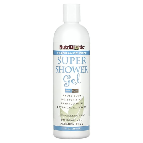 Super Shower Gel, Non-Soap, Fragrance Free, 12 fl oz (355 ml), NutriBiotic