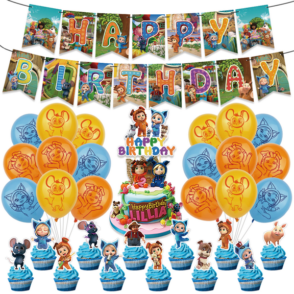 32 Pcs For Dave and Ava Theme Birthday Party Decorations,With 13 Cupcake Toppers,1 Happy Birthday Banner Garland,18 Balloons for Children Party Decorations