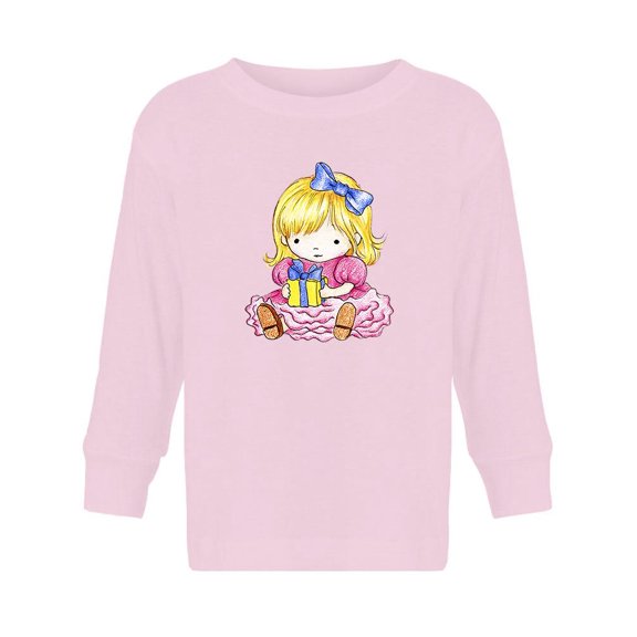 Girl With A Gift Long Sleeve Toddler -Image by Shutterstock,  3 Toddler