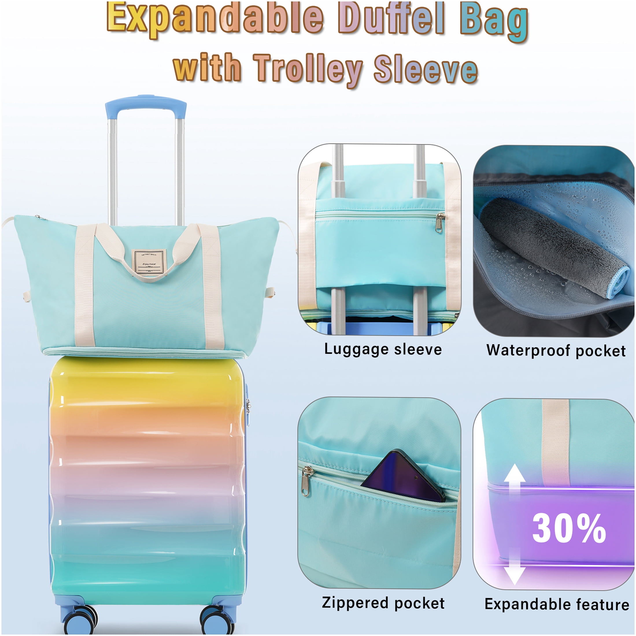 JERFIT 20 Inch Carry On Luggage 2 Piece Set, Lightweight Expandable Hardshell Suitcase with Spinner Wheels, TSA Lock & Cup Holder, Airline Approved, Blue/Orange