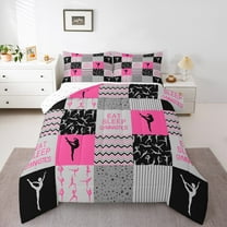 Manfei Sport Theme Bedding Comforter Set,Gymnastics Game Twin Comforter Sets,Pink Geometric Wave Lines Bedding Set For Girls,Breathable Room Decorative Reversible,2pcs
