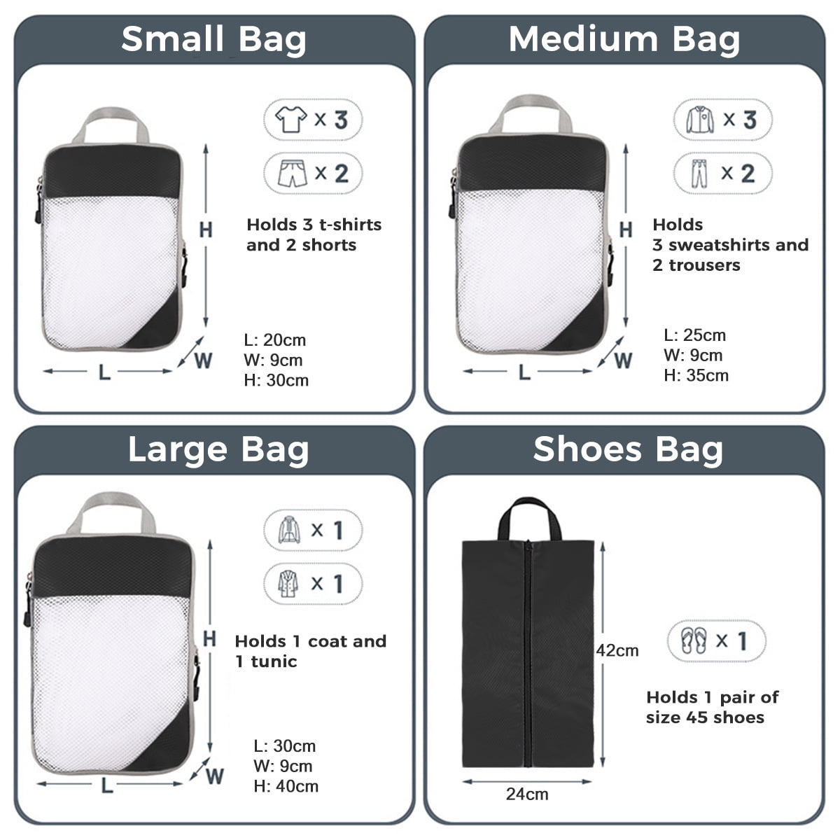 AUXDIQ 4 PCS Compression Packing Cubes Travel Luggage Organizer Bags Set Packing Organizers Compression Suitcase Bag Travel Essential Bag