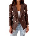 thumbnail image 2 of Jackets for Women Leather Double Breasted Fancy Buttons Long Leather Jacket Long Sleeve Coat Style, 2 of 4